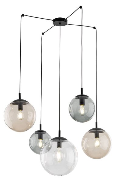 Lampada a sospensione Vetro fumé Metallo E27 Larghezza 400 cm H: max. 220 cm Nero Grafite Marrone Paralume a sfera Moderno