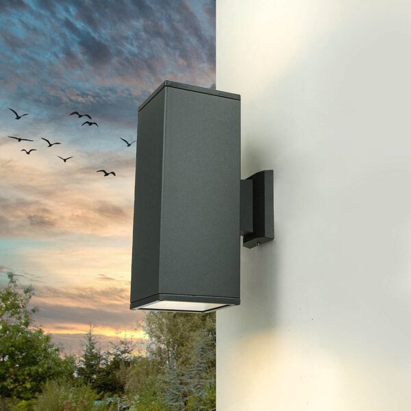 Lampada da esterno antracite Up Down IP54 angolare H: 30 cm 2x E27 Lampada da parete per esterni Casa Cortile Balcone