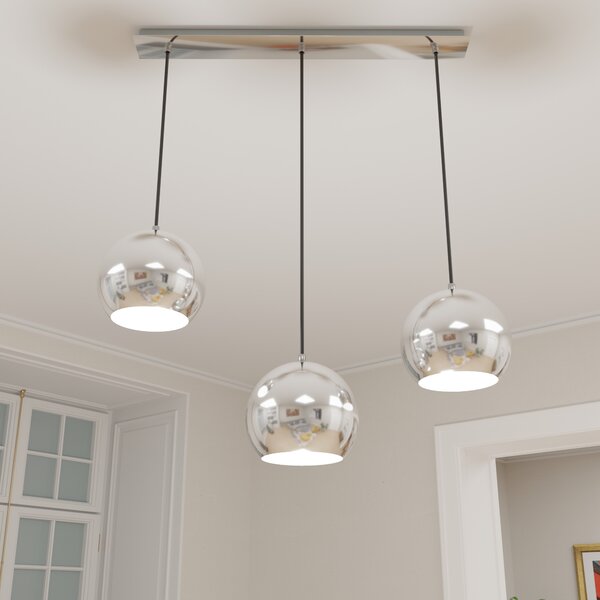 Lampada a sospensione a 3 luci con paralume a sfera in cromo regolabile E27 Lampada a sospensione tavolo da pranzo sala da pranzo cucina