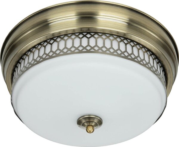 Plafoniera in vetro metallo E27 IP44 rotonda Ø 35 cm in ottone bianco antico a 2 luci Art Nouveau