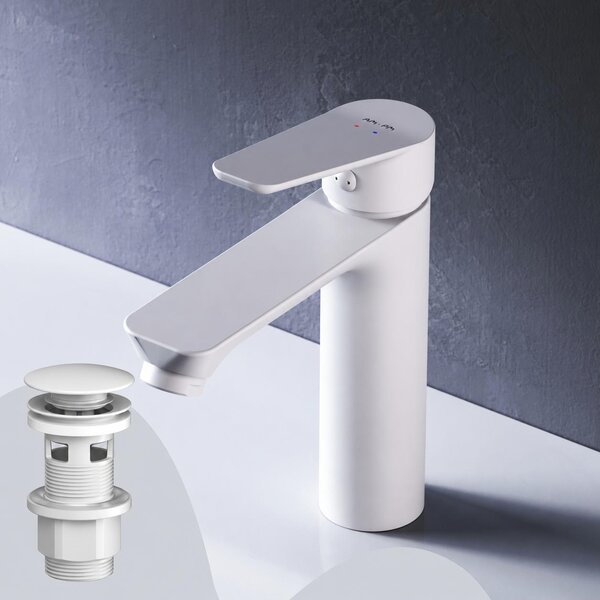 AM.PM Rubinetto da bagno con scarico a scomparsa per lavabo Rubinetto da bagno bianco Rubinetto da lavabo con scarico a scomparsa da 1 1/4 di pollice Valvola in ottone Scarico