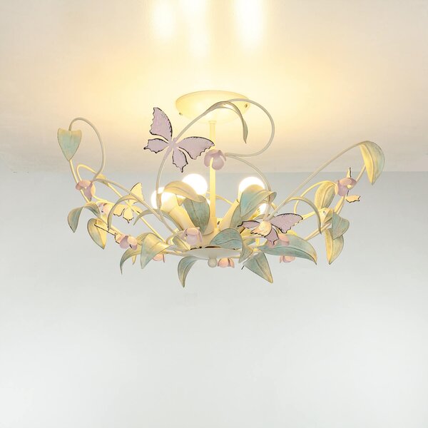 Plafoniera floreale "Summer" bianco rosa metallo 5 luci soffitto soggiorno camera da letto corridoio