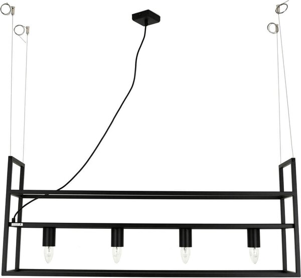 Lampada a sospensione Scaffale galleggiante L: 102 cm Metallo nero 5x E27 Lampada a sospensione Tavolo da pranzo Cucina
