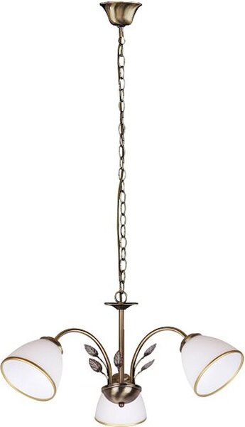 Elegante lampada a sospensione ALETTA Art Nouveau in vetro e metallo in bronzo a 3 bracci per sala da pranzo e soggiorno