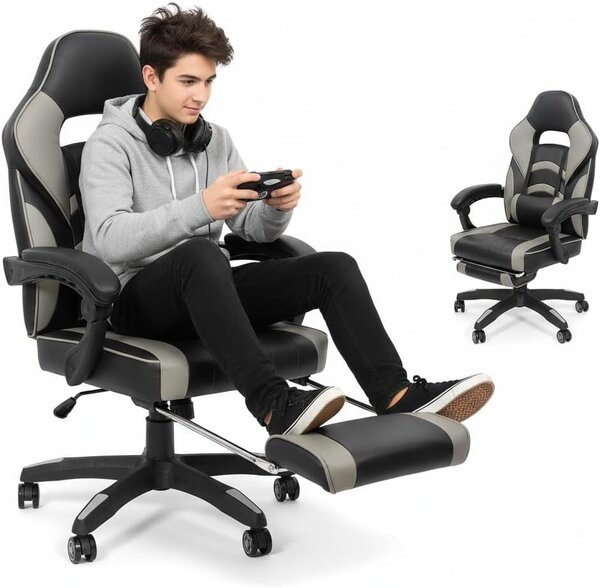 Sedia ergonomica - Sedia da ufficio - Seduta confortevole - Con poggiapiedi - Taglia XL - Grigia