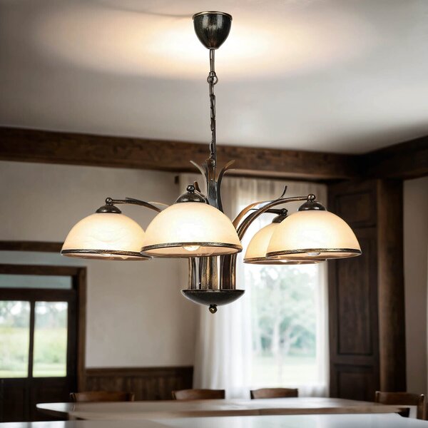 Lampada a sospensione country house "Korfu" ottone bianco vetro metallo 5 fiamme sospensione soggiorno tavolo da pranzo