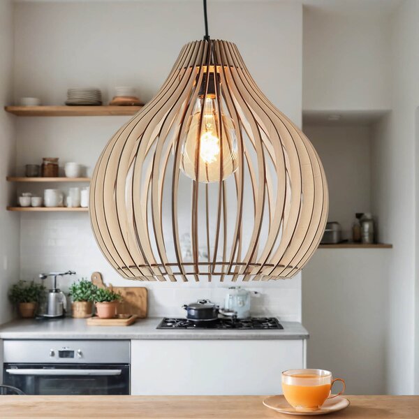 Lampada a sospensione in legno Ø 43 cm paralume aperto E27 luce a sospensione tavolo da pranzo sala da pranzo cucina