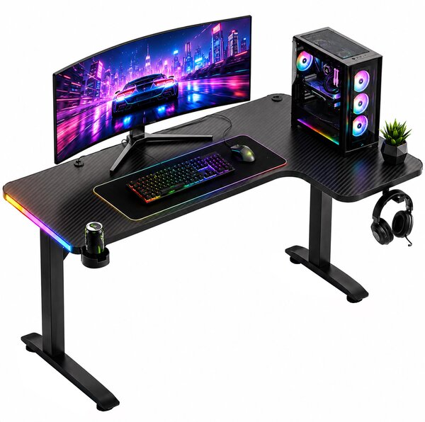 Avalo Gaming Bureau - 160x100x75 CM - Scrivania ad Angolo a Forma di L - Game Desk Con Illuminazione LED - Tavolo - Nero - Angolo Destro