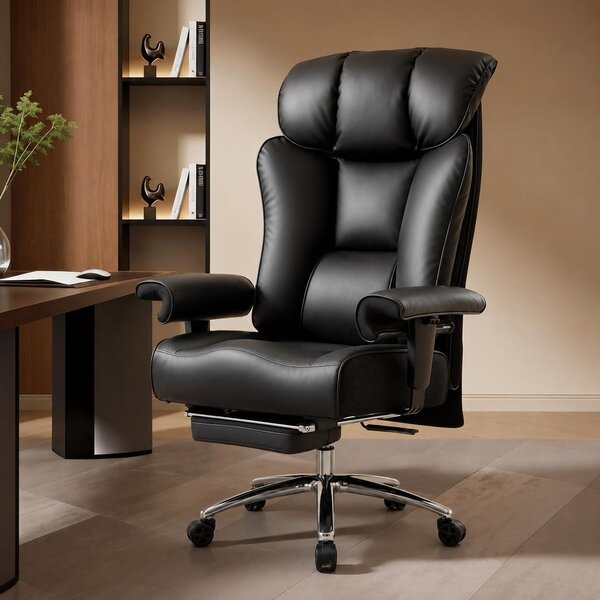 Sedia da ufficio ergonomica - Sedia direzionale con poggiapiedi - Comfortevole per lavorare - Capacità di carico: 200 kg - Extra grande - Colore: nero