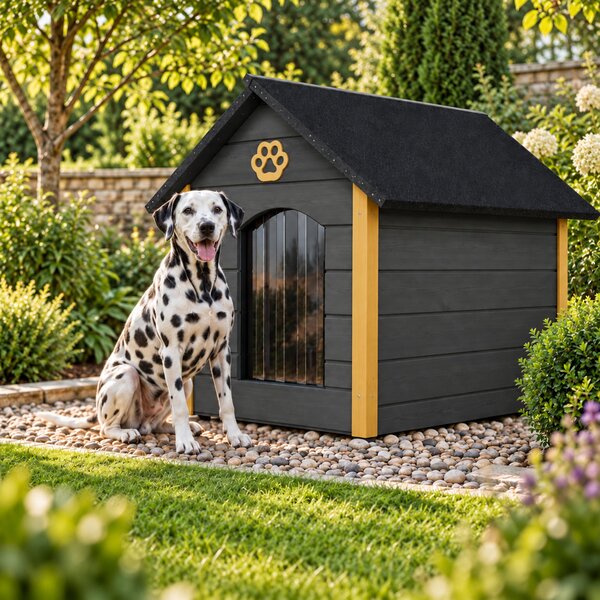 Cuccia per cani QLS, dimensioni XL (104x74 cm), isolata, in legno, per uso esterno, colore grigio-miele, modello 9073
