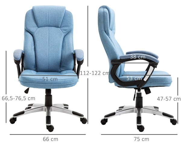 Vinsetto Sedia da Ufficio Girevole con Altezza Regolabile, effetto Lino, 66x75x110-120 cm, Azzurro