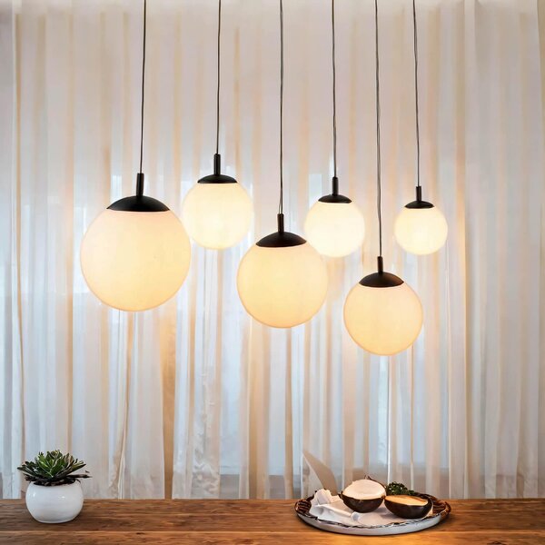 Luce a sospensione Metallo Vetro H: max. 150 cm Nero Bianco E27 Paralume a sfera Luce a sospensione moderna