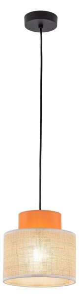 Lampada a sospensione Tessuto Metallo E27 rotonda P: 20 cm H: max. 160 cm Nero Naturale Arancione Retrò