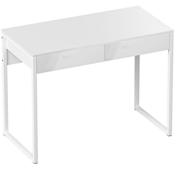 Scrivania Moderna 100x50x75 cm con 2 Cassetti e Gambe in Acciaio Bianco Lucido