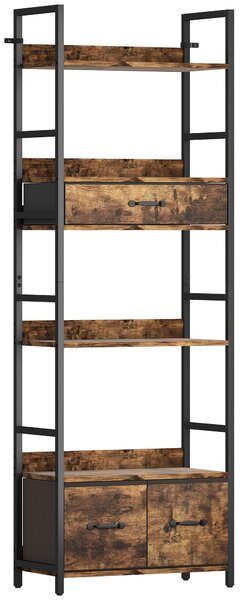 HOMCOM Libreria a 6 livelli con 4 ripiani, 3 cassetti in tessuto, 60x30x176cm, Marrone rustico | Aosom Italy