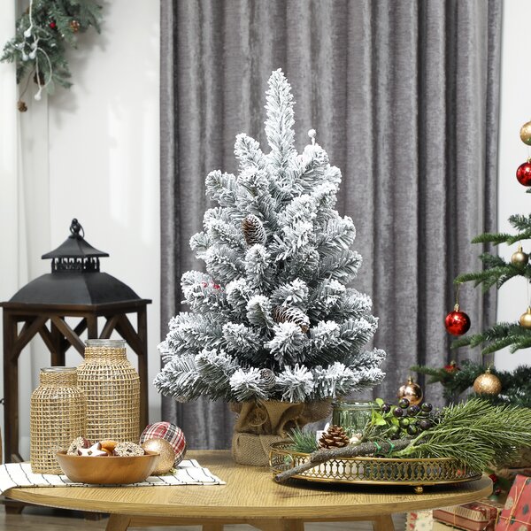 Albero di Natale Mini Innevato 60 cm con Pigne e Bacche Rosse per Interni