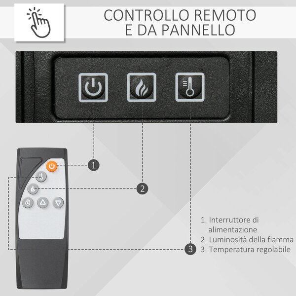 HOMCOM Camino Elettrico da Terra 1800W con Effetto Fiamma, Telecomando, Timer e Temperatura Regolabile, Bianco | Aosom Italy
