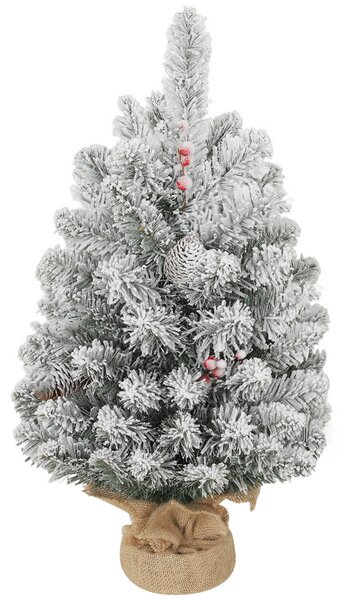 Albero di Natale Mini Innevato 60 cm con Pigne e Bacche Rosse per Interni