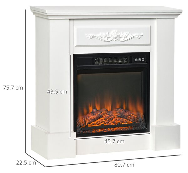 HOMCOM Camino Elettrico da Terra 1800W con Effetto Fiamma, Telecomando, Timer e Temperatura Regolabile, Bianco | Aosom Italy