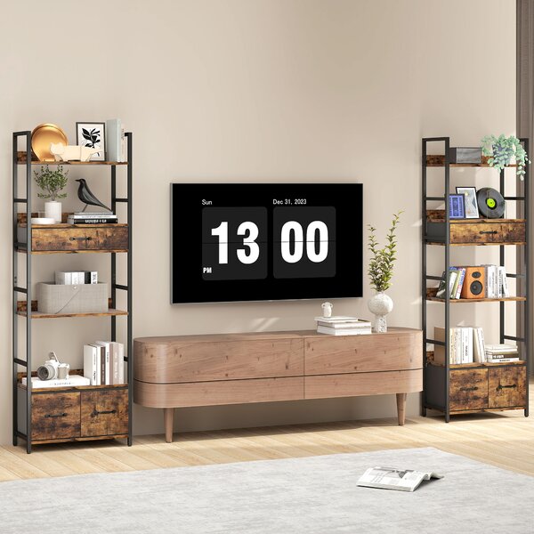 HOMCOM Libreria a 6 livelli con 4 ripiani, 3 cassetti in tessuto, 60x30x176cm, Marrone rustico | Aosom Italy