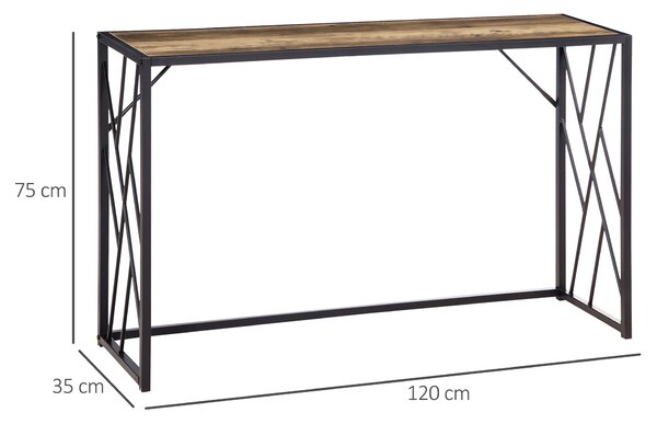HOMCOM Tavolo Consolle da Ingresso in Stile Industriale, Mobile Vintage in Acciaio e Legno, 120x35x75cm, Marrone|Aosom