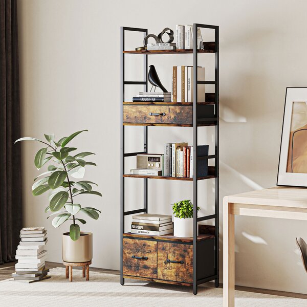 HOMCOM Libreria a 6 livelli con 4 ripiani, 3 cassetti in tessuto, 60x30x176cm, Marrone rustico | Aosom Italy