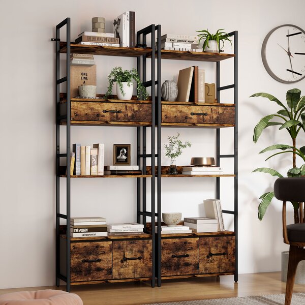HOMCOM Libreria a 6 livelli con 4 ripiani, 3 cassetti in tessuto, 60x30x176cm, Marrone rustico | Aosom Italy