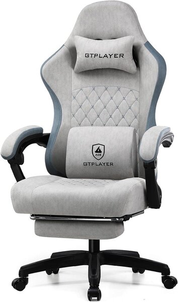 Sedia da ufficio ergonomica - Sedia da lavoro confortevole - Ideale per il lavoro da casa e il gaming - Poggiapiedi regolabile - Schienale alto - Grigia