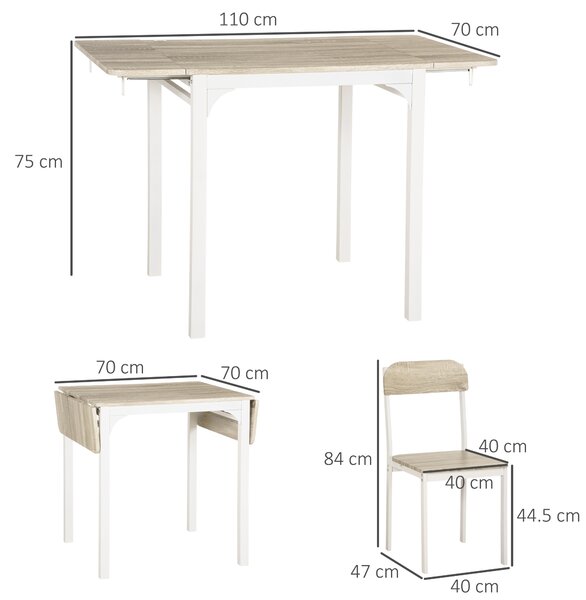 HOMCOM Set Tavolo da Pranzo per 2 Persone, Tavolo Pieghevole in Legno e Metallo con 2 Sedie da Pranzo per Cucina e Soggiorno, Legno Naturale