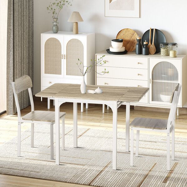 HOMCOM Set Tavolo da Pranzo per 2 Persone, Tavolo Pieghevole in Legno e Metallo con 2 Sedie da Pranzo per Cucina e Soggiorno, Legno Naturale
