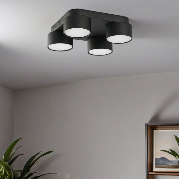 Plafoniera nera piatta a 4 luci GX53 H: 6,5 cm metallo plafoniera moderna corridoio cucina