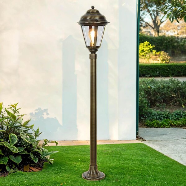Lanterna da esterno in ottone anticato, altezza 100 cm, attacco E27, grado di protezione IP43. Lampada da giardino, lampada da esterno, lampada da terra