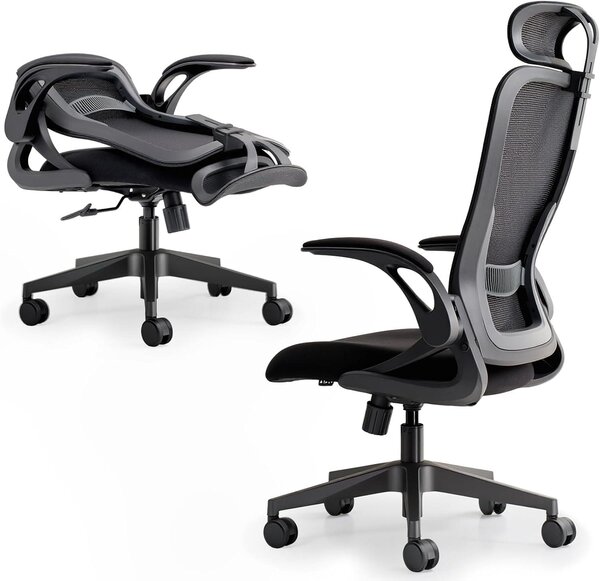 Sedia da ufficio pieghevole - Sedia da lavoro compatta - Comfort per il lavoro da casa - Schienale in rete - Taglia unica - Nero notte