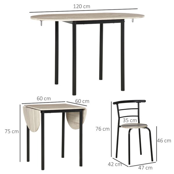 HOMCOM Set Tavolo e Sedie 3pz con 2 Sedie e Tavolo Ovale in MDF e Acciaio per Piccoli Spazi Color Legno Ideale per Cucine e Soggiorni|Aosom Italy