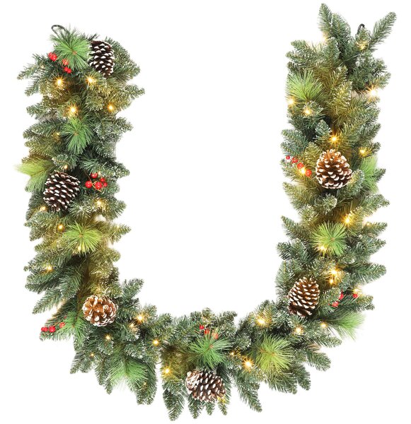 Ghirlanda Natalizia da Interni 180cm con 30 LED Pigne e Bacche