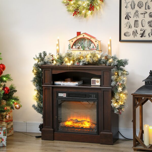 Ghirlanda Natalizia Decorativa da Interno 25x180cm con 50 LED Pigne e Bacche Verde e Bianco