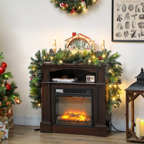Ghirlanda Natalizia da Interni 180cm con 30 LED Pigne e Bacche