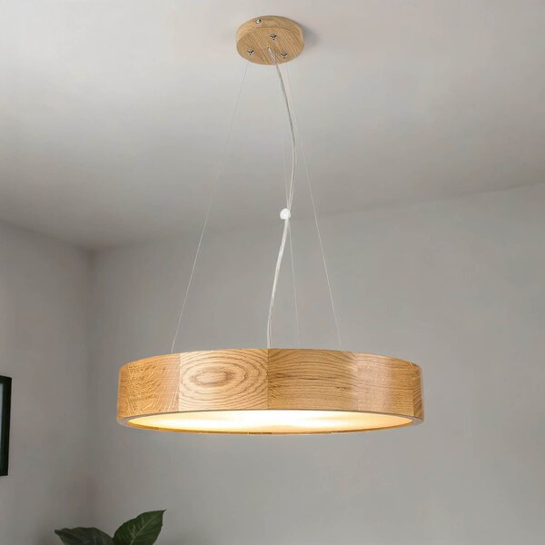 Lampada a sospensione rotonda in legno e vetro Ø47cm E27 moderna per la sala da pranzo
