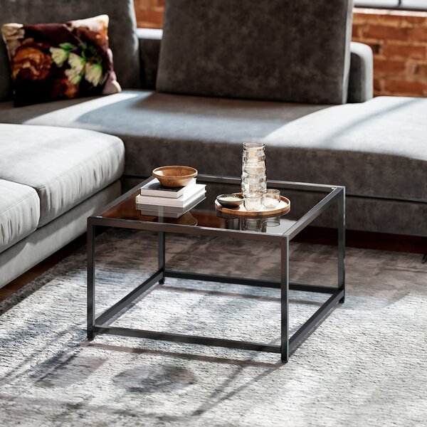 HOMCOM Tavolino Quadrato in Vetro Temperato e Acciaio, 68x68x39 cm, Nero | Aosom Italy
