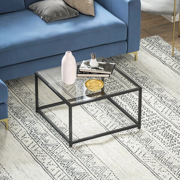 HOMCOM Tavolino Quadrato in Vetro Temperato e Acciaio, 68x68x39 cm, Nero | Aosom Italy