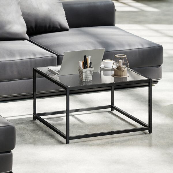 HOMCOM Tavolino Quadrato in Vetro Temperato e Acciaio, 68x68x39 cm, Nero | Aosom Italy