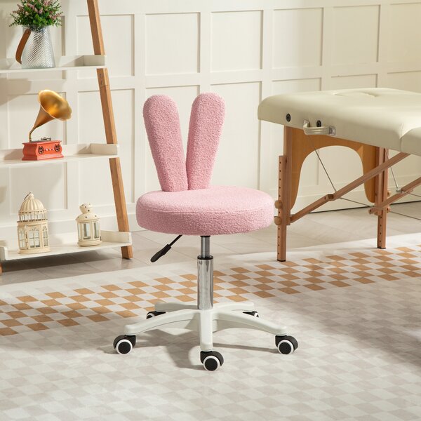 HOMCOM Sedia da Scrivania a Orecchie di Coniglio ad Altezza Regolabile e Rivestita in Pile Teddy Rosa, 53x53x70-84 cm | Aosom Italy
