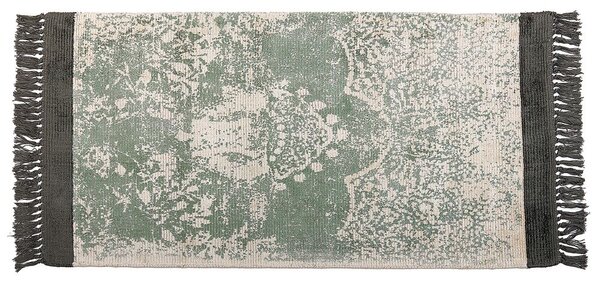 Tappeto vintage in viscosa con frange 80 x 150 cm verde e beige stile classico e retrò camera da letto soggiorno Beliani