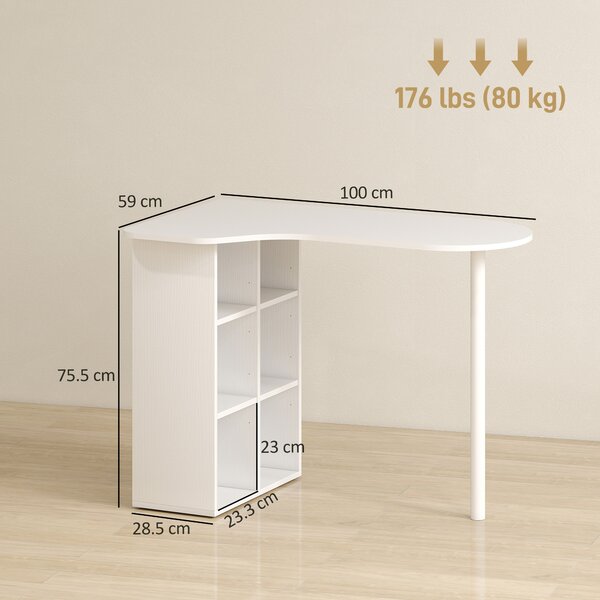 HOMCOM Scrivania per Camera Ricurva con 6 Ripiani e 4 Scaffali Regolabili, in Acciaio e Legno, 100x59x75.5 cm, Bianco | Aosom Italy