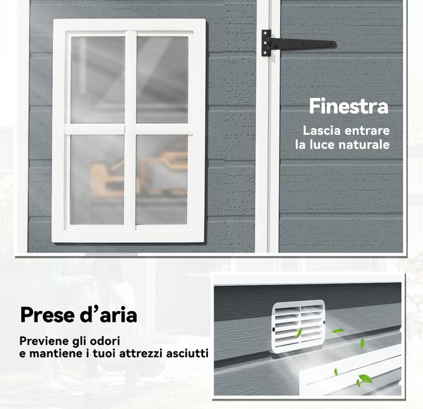 Outsunny Casetta per Attrezzi a 2 Ingressi con Finestre e Prese d'Aria, in PP e Alluminio, 303x183x184 cm, Grigio | Aosom Italy