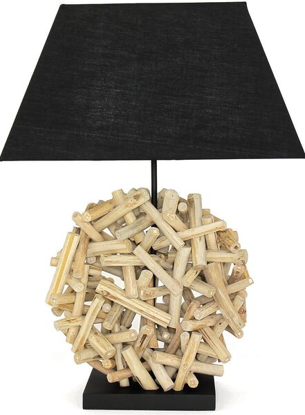 Lampada da tavolo design moderno "Yala" driftwood tessuto legno nero E27 soggiorno camera da letto