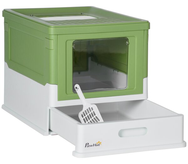 PawHut Lettiera per Gatti Chiusa con Paletta, Vassoio Estraibile e 2 Porte, 47.5x35.5x36.7cm, Verde Chiaro | Aosom Italy