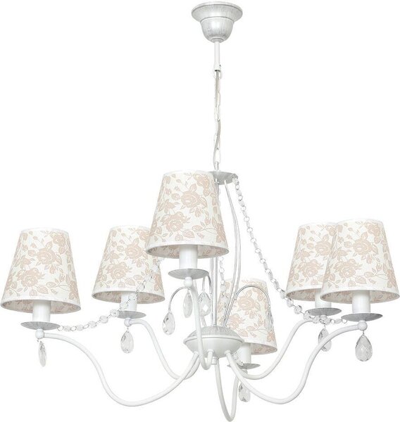 Lampadario a sospensione a 6 bracci E14 in tessuto metallico con motivo floreale Lampada a sospensione romantica Lampada a sospensione sala da pranzo soggiorno