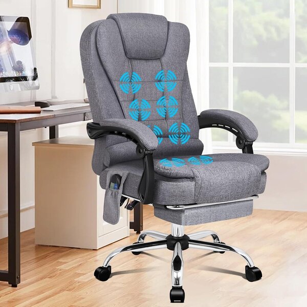 Sedia da ufficio - Sedia ergonomica - Lavoro confortevole - Con funzione massaggio - Capacità di carico: 180 kg - Colore: grigio lino