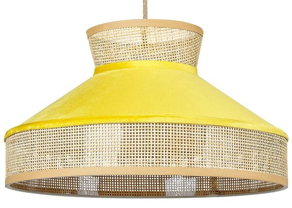 Lampadario lampada a sospensione in rattan giallo naturale con paralume in velluto boho illuminazione Beliani